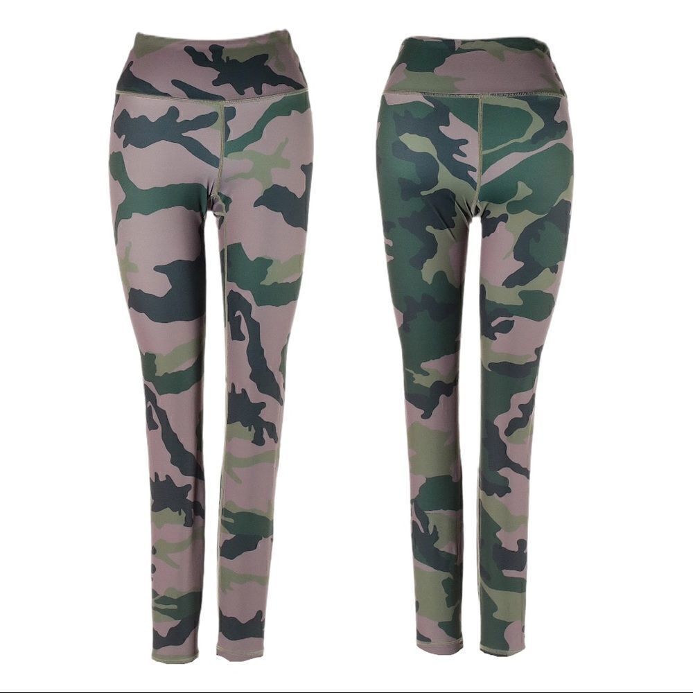 Aqua Athletic Camo Green & Gray Athleisure Workout Leggings Size XS